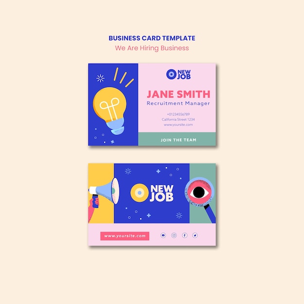 Free PSD we are hiring horizontal business card template