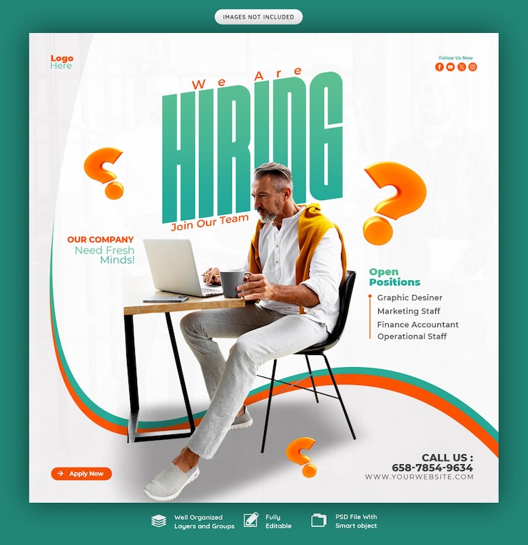 Free PSD we are hiring job vacancy social media banner or instagram post template