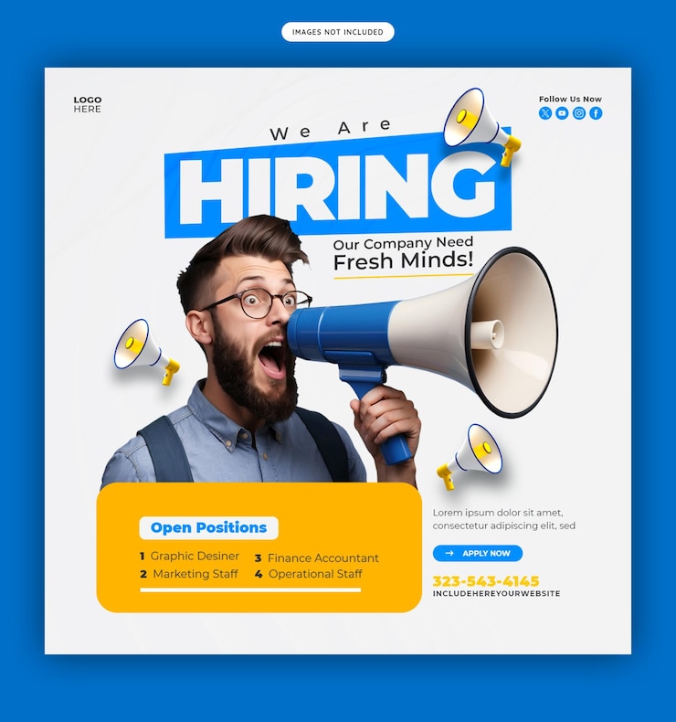 Free PSD we are hiring job vacancy social media banner or instagram post template