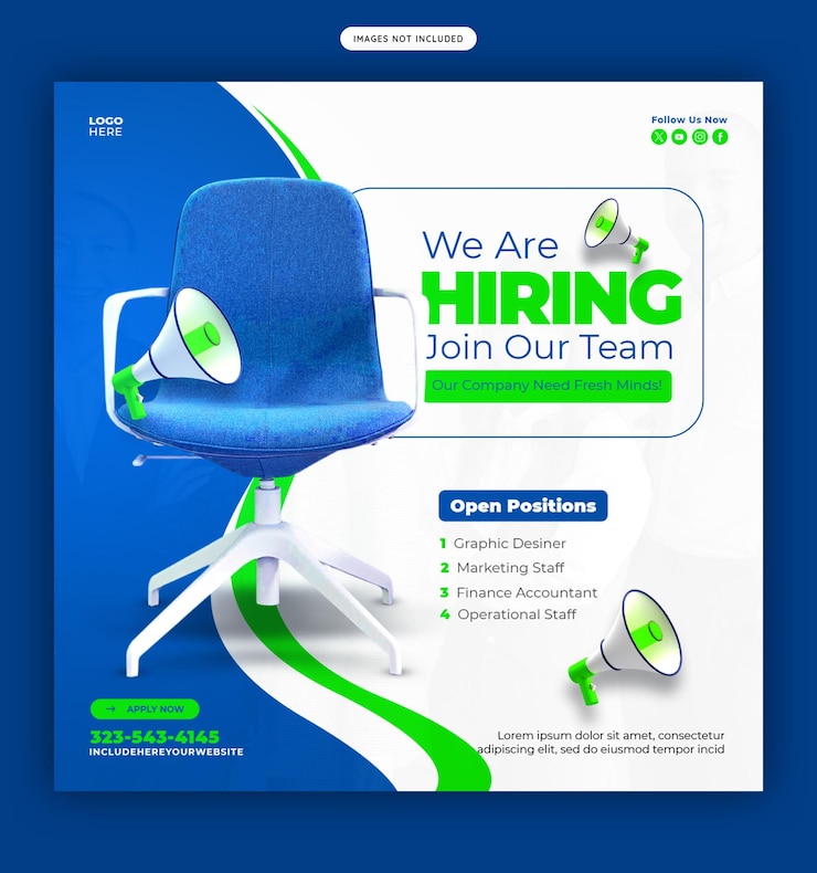Free PSD we are hiring job vacancy social media banner or instagram post template