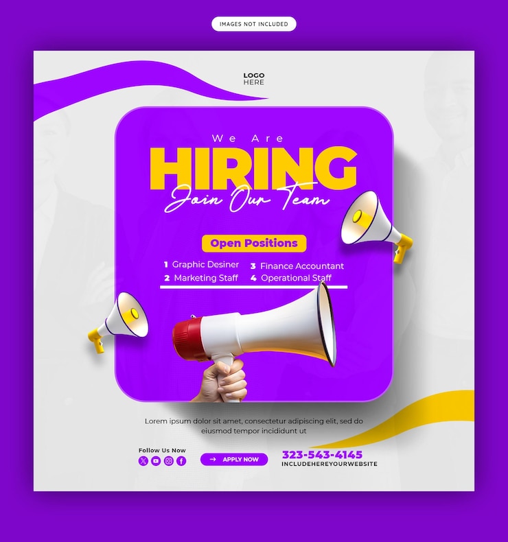 Free PSD we are hiring job vacancy social media banner or instagram post template