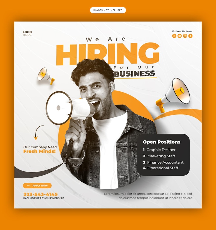Free PSD we are hiring job vacancy social media banner or instagram post template