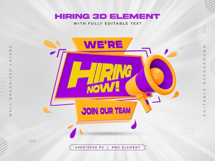 Free PSD we are hiring vacancy announcement banner template with editable text