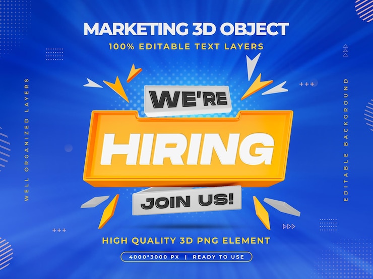 Free PSD we are hiring vacancy announcement banner template with editable text