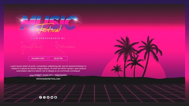 Modello di banner Web per il festival musicale degli anni '80