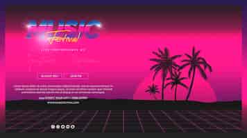Бесплатный PSD Шаблон веб-баннера для музыкального фестиваля 80-х годов