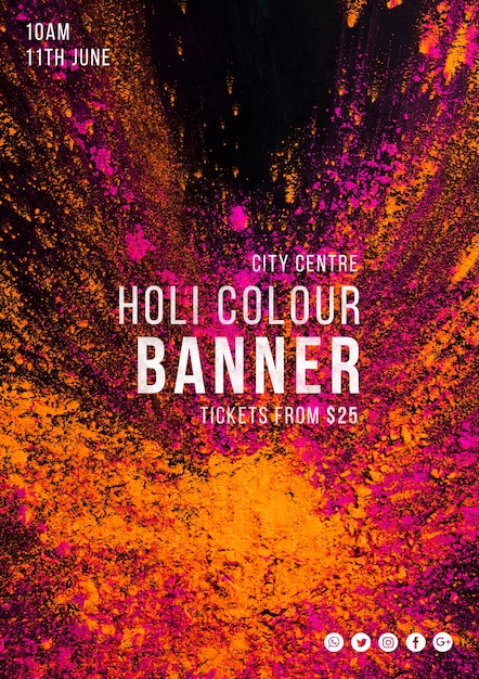 Free PSD web banner template for holi festival