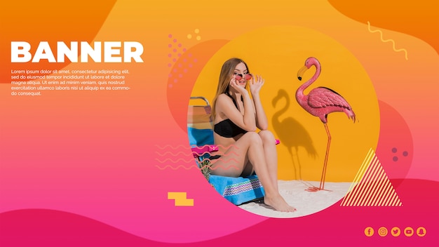 여름 컨셉으로 멤피스 스타일의 웹 배너 템플릿