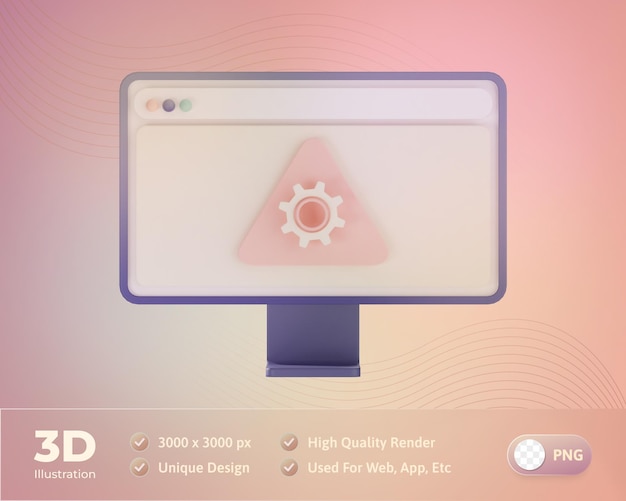 PSD gratuito illustrazione 3d del sistema di errore dell'icona del design web