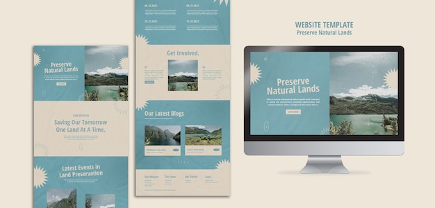 Free PSD web page for nature preservation with landscape