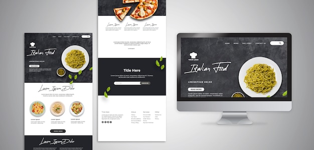 Web template with landing page for traditional italian food restaurant