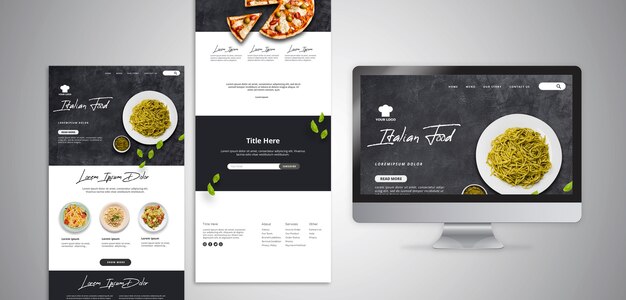 Web template with landing page for traditional italian food restaurant