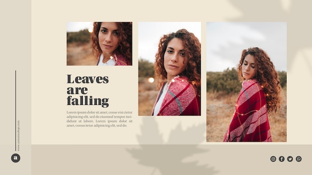 Free PSD web template with leaves and beautiful woman