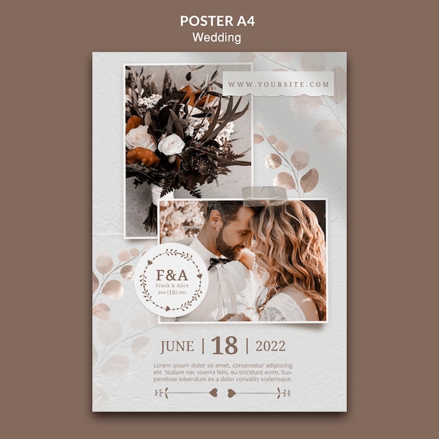 Modello di poster a4 per la celebrazione del matrimonio