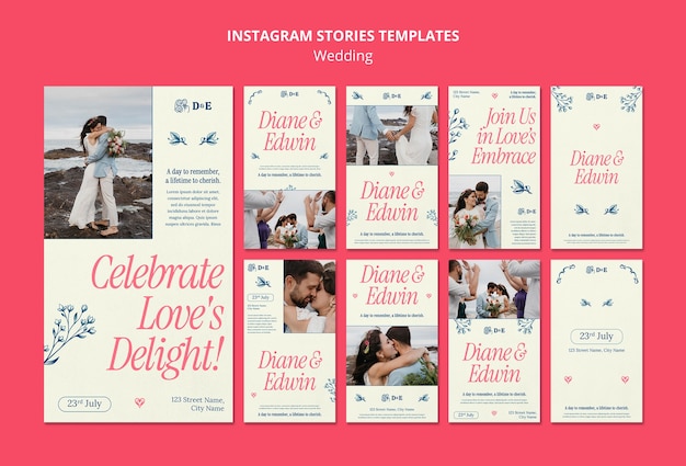 PSD gratuito storie di instagram per la celebrazione del matrimonio