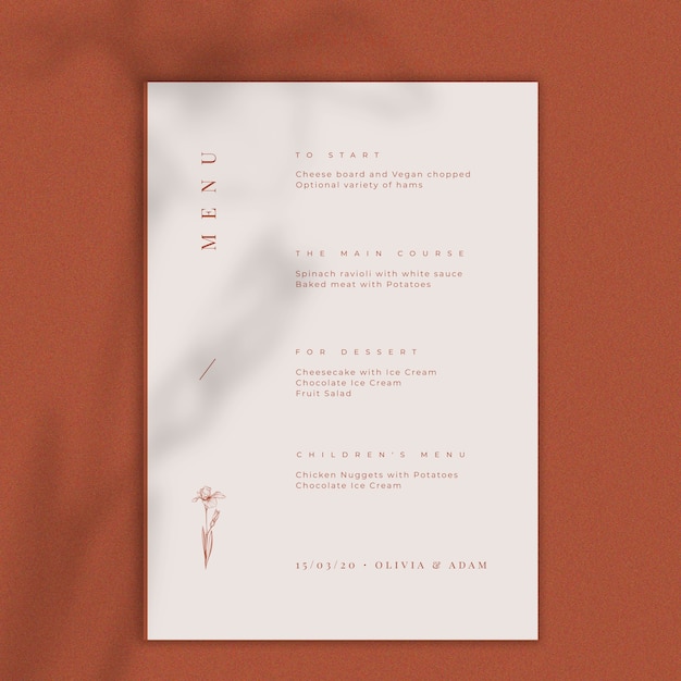 Wedding concept menu mock-up