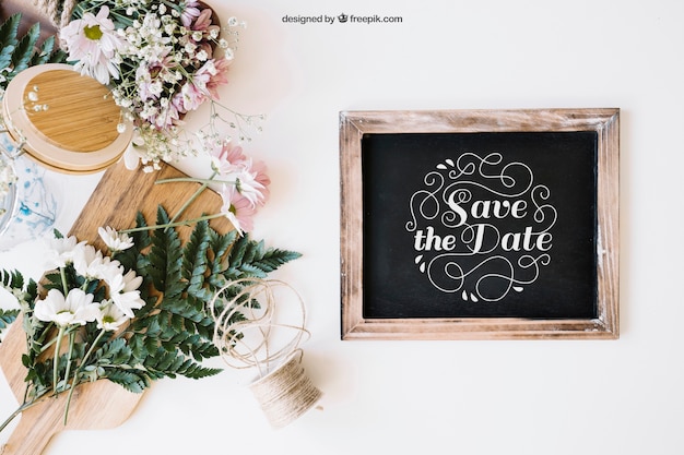 Wedding decoration with slate and flowers