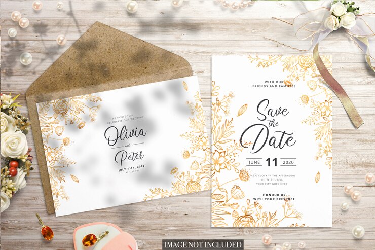  Wedding flat lay with envelope and card mockup Premium Psd