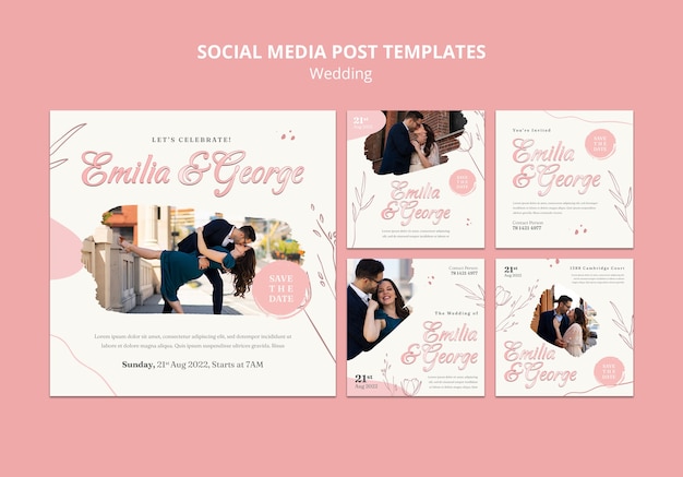 無料PSD 結婚式のinstagramの投稿テンプレートデザイン