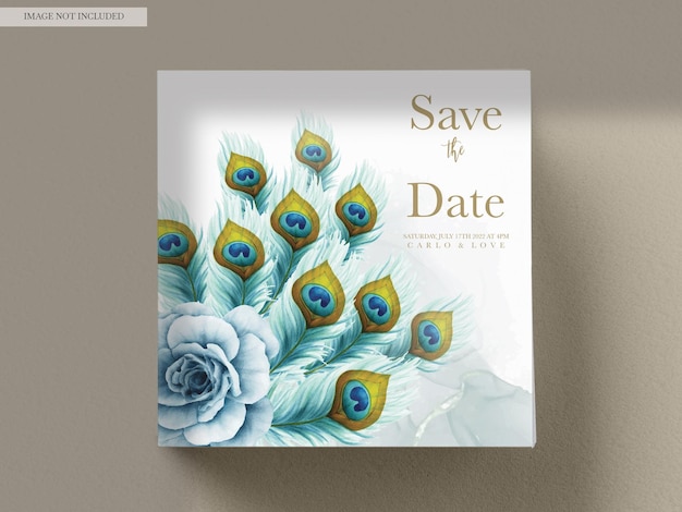 Wedding Invitation Card with Beautiful Floral and Peacock Feather â Free PSD Template Download