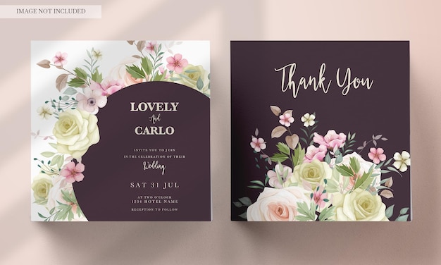 Wedding invitation card with beautiful hand drawn floral