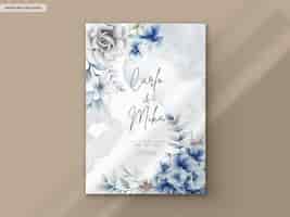 Free PSD wedding invitation card with blue and grey floral
