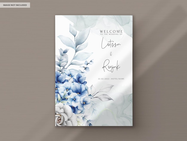 Free PSD wedding invitation card with blue and grey floral