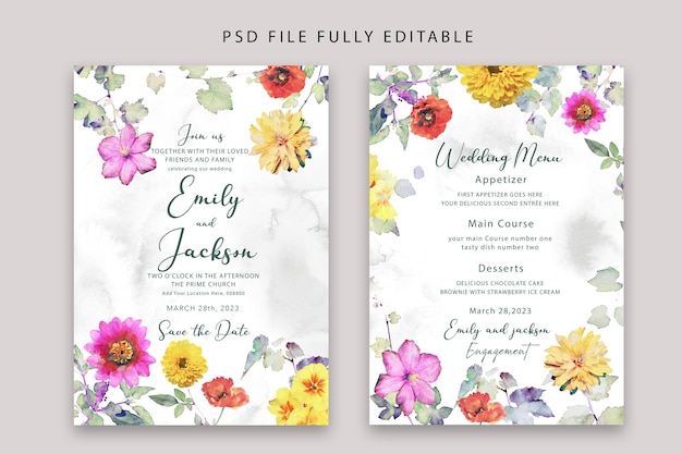 Free PSD wedding invitation and menu template