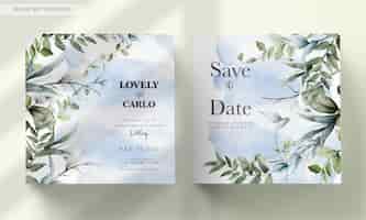 無料PSD 美しい葉の水彩画の結婚式の招待状のテンプレート