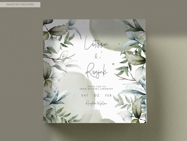Free PSD wedding invitation template with beautiful leaves watercolor