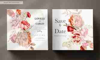 Free PSD wedding invitation template with elegant watercolor browns roses