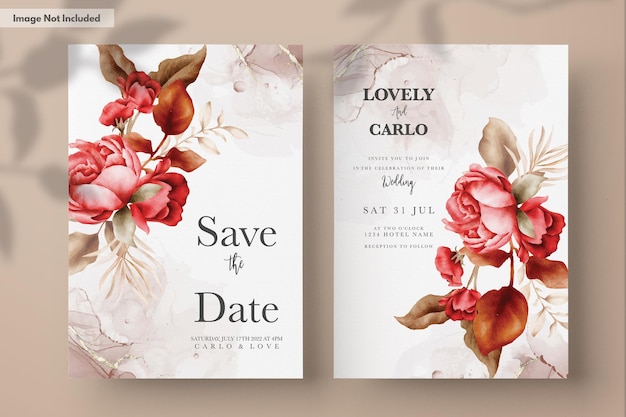 Wedding Invitation Template: Elegant Watercolor Browns Roses