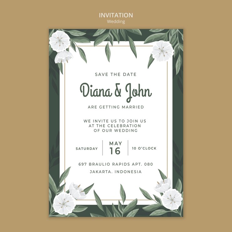 Free PSD wedding invitation template with flowers
