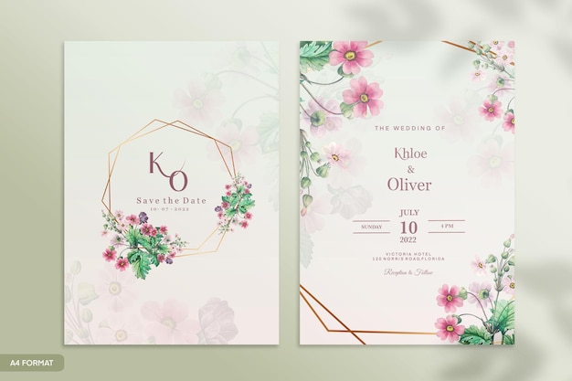 Шаблон приглашения на свадьбу с розовым цветком