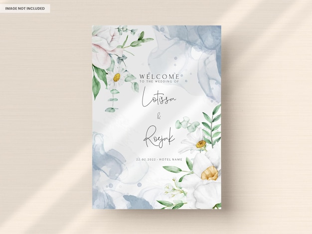 Wedding invitation template with white flower