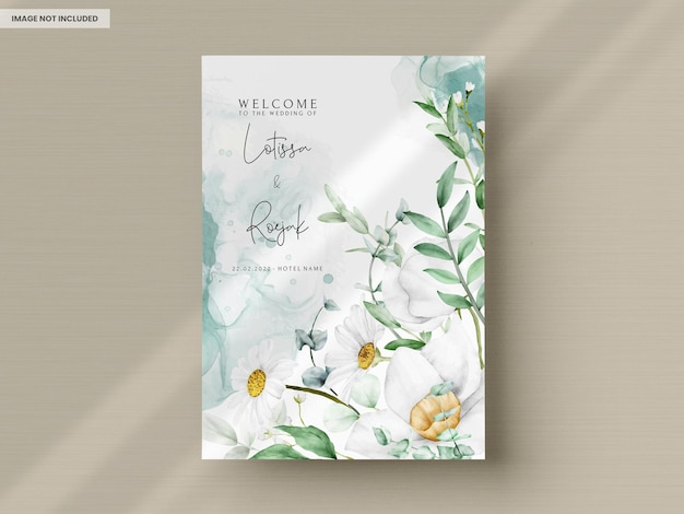 Wedding invitation template with white flower