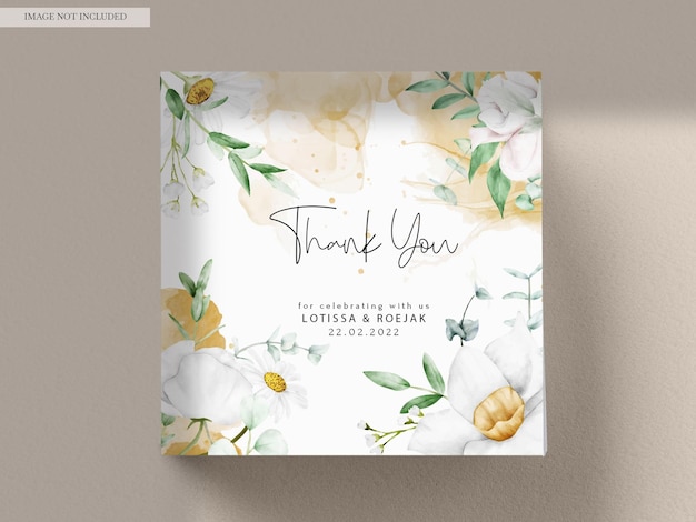 Free PSD wedding invitation template with white flower