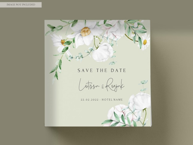 Free PSD wedding invitation template with white flower