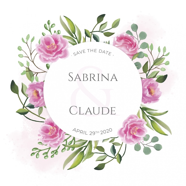 Free PSD wedding invitation with beautiful watercolor flowers