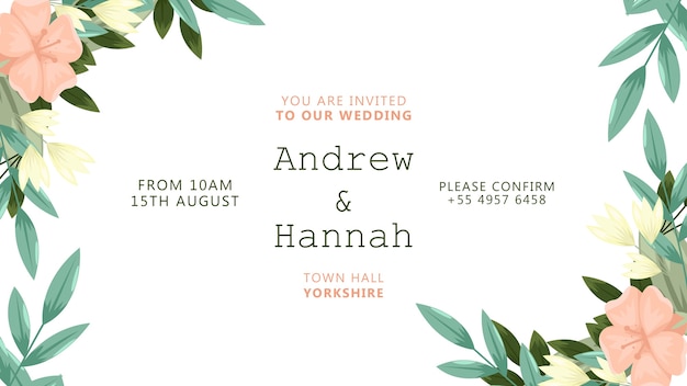 Wedding invitation with flowers frame