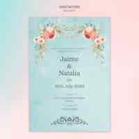 Free PSD wedding invitation with pink roses