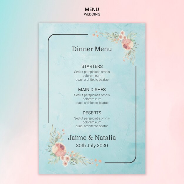 wedding menu card with flowers