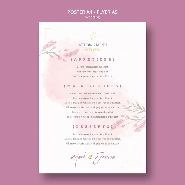 Wedding menu poster mock-up