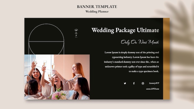 PSD gratuito modello di banner orizzontale di wedding planner con design a foglia d'ombra