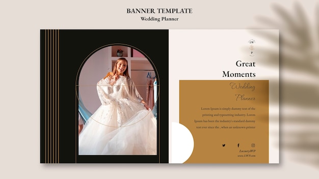 Modello di banner orizzontale di wedding planner con design a foglia d'ombra