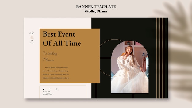 PSD gratuito modello di banner orizzontale di wedding planner con design a foglia d'ombra