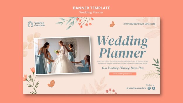 Wedding planner horizontal banner template with watercolor floral design