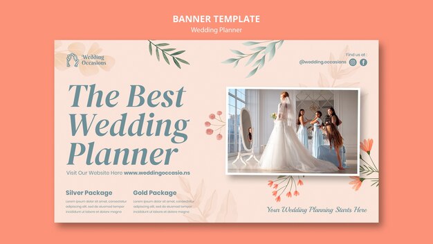Wedding planner horizontal banner template with watercolor floral design