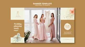 PSD gratuito modello di banner orizzontale wedding planner con disegno floreale ad acquerello