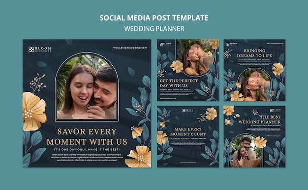 Бесплатный PSD Шаблон оформления постов в instagram для свадебного планировщика